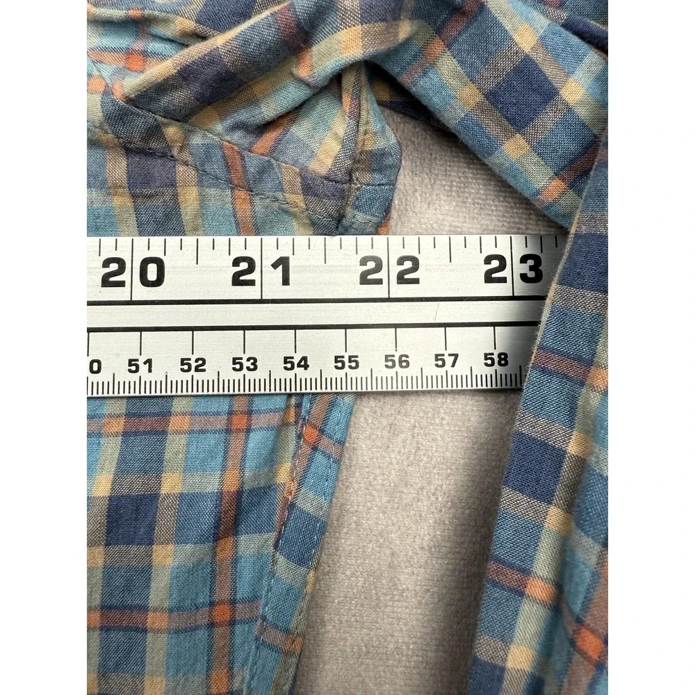 J Crew Shirt Mens Medium Blue Plaid Slim Untucked Organic Cotton‎ Stretch Casual